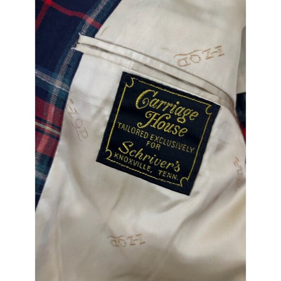 Vintage Izod Lacoste Mens Tartan Plaid Blazer Jacket Red Navy - Picture 7 of 8